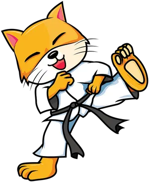 Karate Cat Cartoon Laughing.png PNG Image