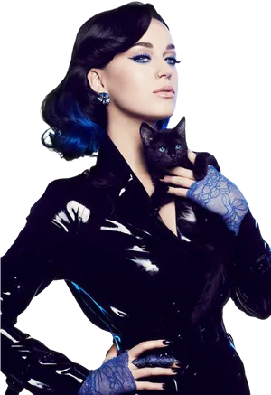 Katy Perry Blue Hair Black Cat PNG Image