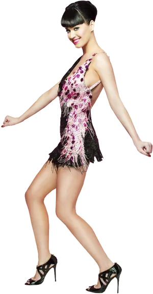 Katy Perry Pink Black Dress Pose PNG Image