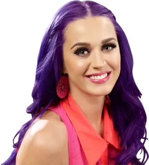 Katy Perry Purple Hair Portrait PNG Image