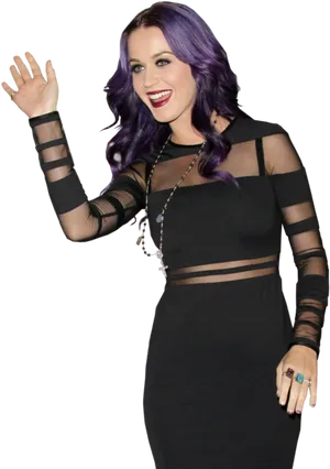 Katy Perry Wavingin Black Outfit PNG Image