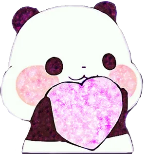 Kawaii Panda With Heart PNG Image