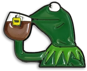 Kermit Sipping Tea Pin PNG Image