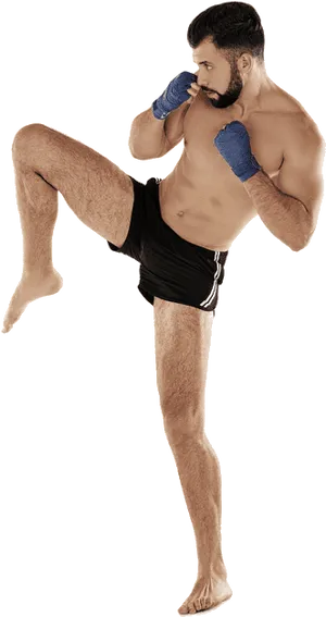 Kickboxer Performing High Kick PNG Image