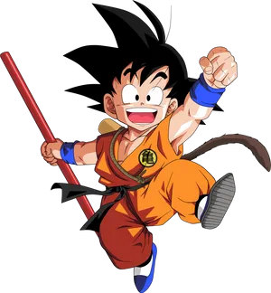 Kid_ Goku_ Joyful_ Leap_with_ Power_ Pole.png PNG Image