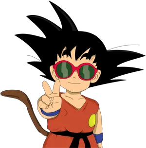 Kid Goku Peace Sign Anime Character PNG Image