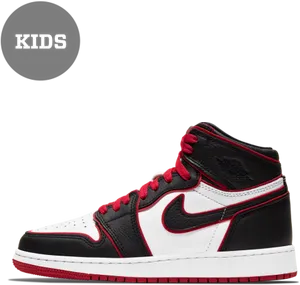 Kids Air Jordan1 Mid Black Red White PNG Image