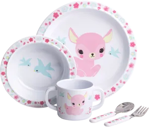 Kids Animal Themed Dinnerware Set PNG Image