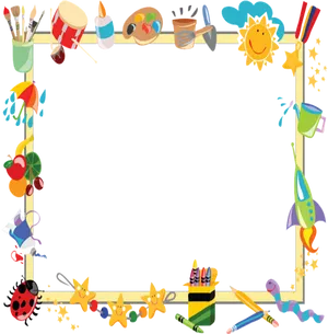 Kids Art Supplies Border Design PNG Image