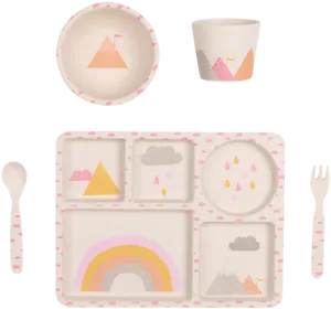 Kids Colorful Dinnerware Set PNG Image