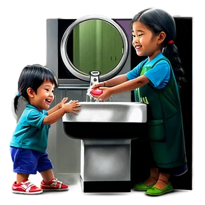 Kids Hand Washing Cartoon Png Ckj PNG Image