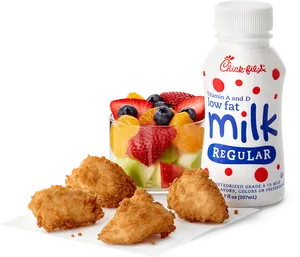 Kids Meal Chicken Fruit Milk PNG Image