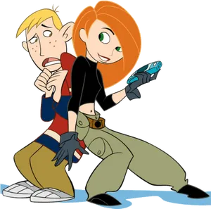 Kim Possibleand Ron Stoppable Action Pose PNG Image