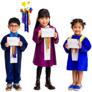 Kindergarten Graduates Holding Certificates Png 06282024 PNG Image