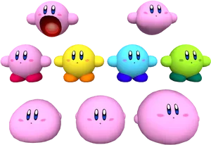 Kirby_ Variations_3 D_ Render PNG Image