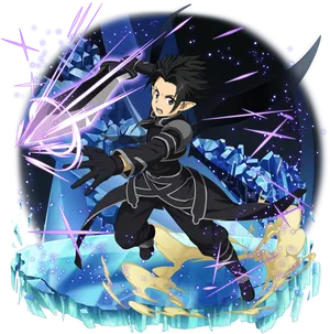 Kirito Dual Wielding Sword Art Online PNG Image