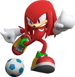 Knuckles Action Pose With Soccer Ball PNG Image