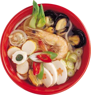 Korean Seafood Udon Noodle Soup PNG Image