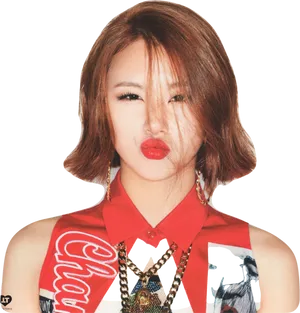 Kpop Star Poutingwith Red Lips PNG Image