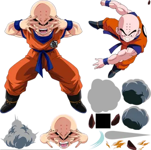 Krillin Action Pose Set PNG Image