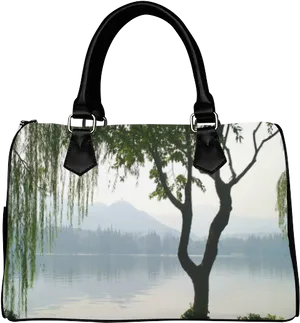 Lakeside Scenery Printed Handbag PNG Image