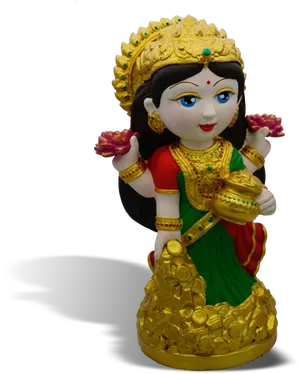 Lakshmi Statue Traditional Attire PNG Image