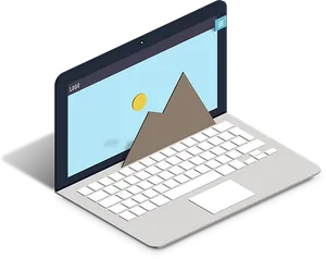 Laptopwith Mountain Logo Design PNG Image