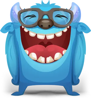 Laughing Blue Monster Cartoon PNG Image