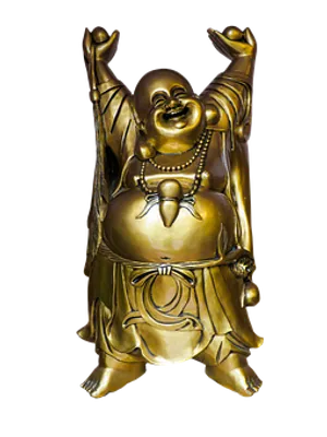 Laughing Buddha Statue Golden PNG Image