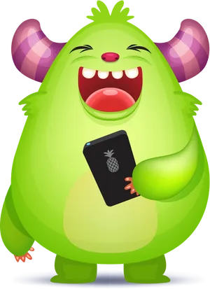 Laughing Monsterwith Phone PNG Image