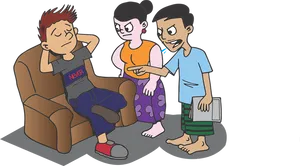 Lazy Teenager Ignoring Chores Cartoon PNG Image