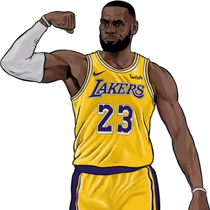 Le Bron James Lakers Flexing Illustration PNG Image