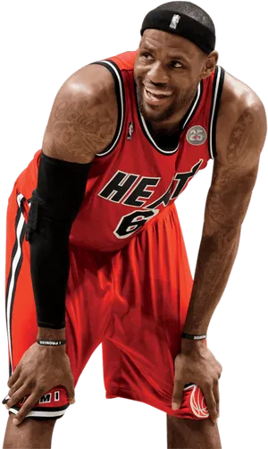 Le Bron Miami Heat Basketball Action Pose PNG Image