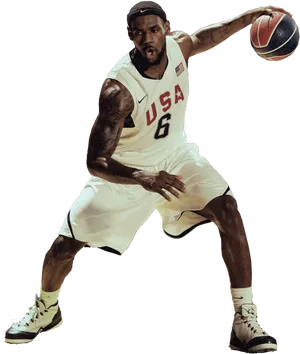 Le Bron U S A Basketball Action Pose PNG Image