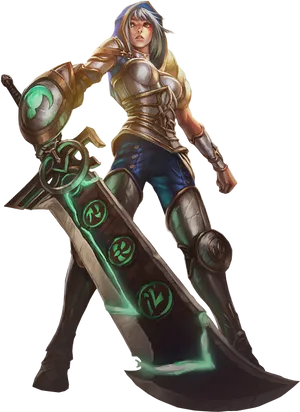 Leagueof Legends Championwith Green Runic Sword PNG Image