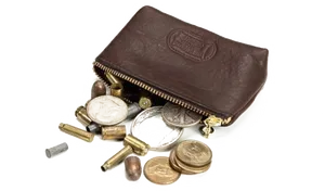 Leather Pursewith Coins Scattered PNG Image