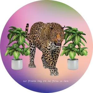 Leopard Amongst Potted Plants Surreal Art PNG Image