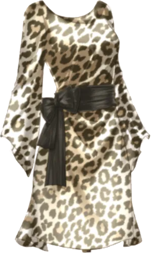 Leopard Print Dress With Black Belt PNG Image