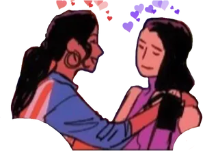 Lesbian Couple Cartoon Love PNG Image