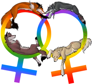 Lesbian Pride Foxes Art PNG Image