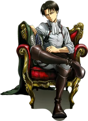 Levi Ackerman Sittingin Chair PNG Image