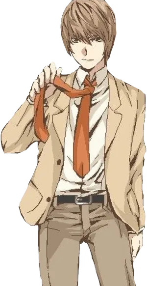 Light Yagami Holding Tie Anime Illustration PNG Image