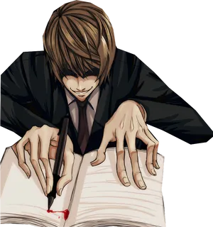 Light Yagami Writing Death Note PNG Image