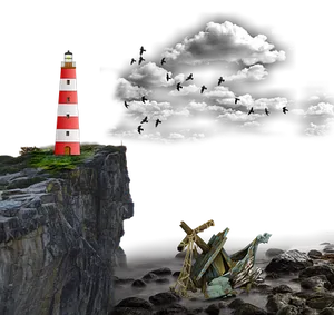 Lighthouse Cliffand Shipwreckat Night PNG Image