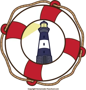 Lighthouse View Through Lifebuoy PNG Image