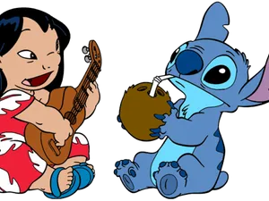 Liloand Stitch Ukuleleand Coconut PNG Image