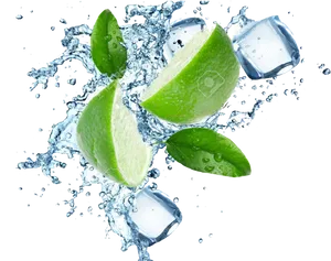 Lime Splash Ice Cubes Water PNG Image