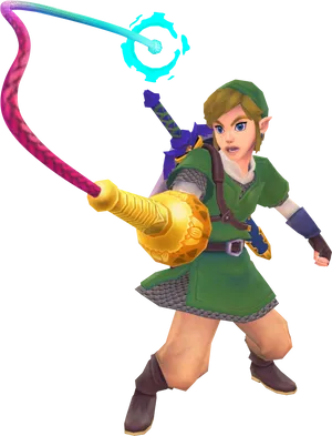 Link With Whip Action Pose PNG Image