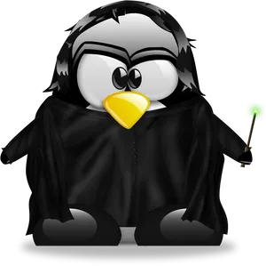 Linux Mascot Tux Wizard Illustration PNG Image