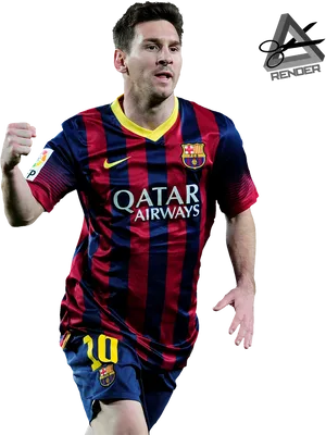 Lionel Messi Barcelona Action Shot PNG Image